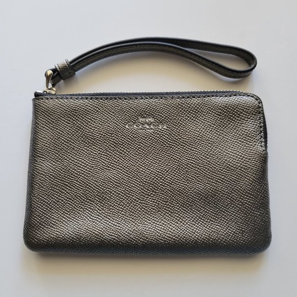 Coach Handbags - Coach Mini Bag Silver Pewter Gray Leather Clutch Purse Wristlet Small Handbag